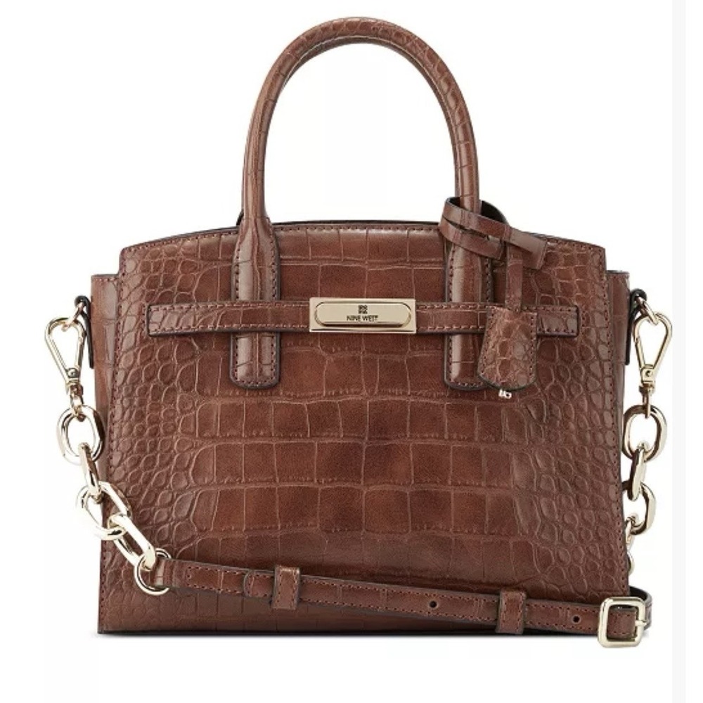 Nine West Dax Jet Set Satchel Handbag Crocodile Embossed Small